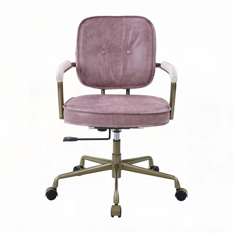 Siecross Pink Top Grain Leather Office Chair, Pink