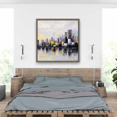 Abstract City in the Morning - Toile encadrée pour chambre à coucher