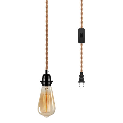 Corington 1-Light Pendant Light Kit Plug in, E26 Vintage Hemp Rope Light Fixture