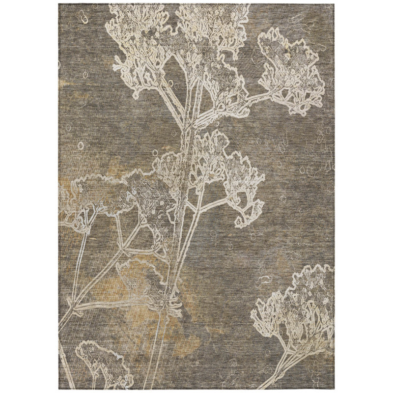 Machine Washable Indoor/Outdoor Leavittsburg ACN2239 Floral Rug, Rectangle 10' x 14'