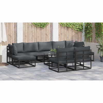  Garden Sofa Set With Cushion 9 Pcs Black Aluminium