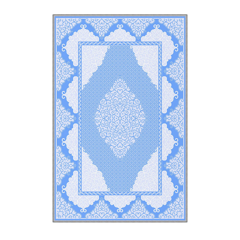 Tapis oriental en polyester bleu Brack, Rectangle 3 pi 3 po x 6 pi 7 po