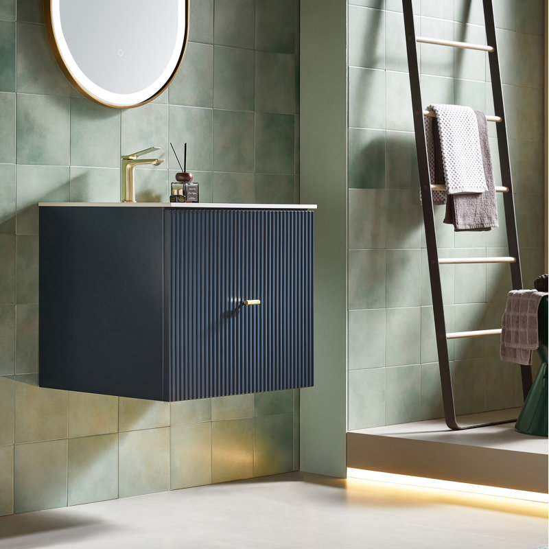 Meuble-lavabo mural moderne de 30 po Jamell, Dark Blue, Blanc