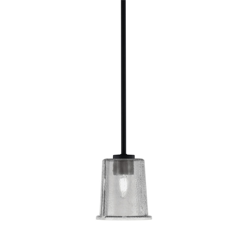 Mini pendentif Nicomedes Stem Hung présenté en finition noir mat avec verre fumé bullé de 13,3 cm (5,25 po).