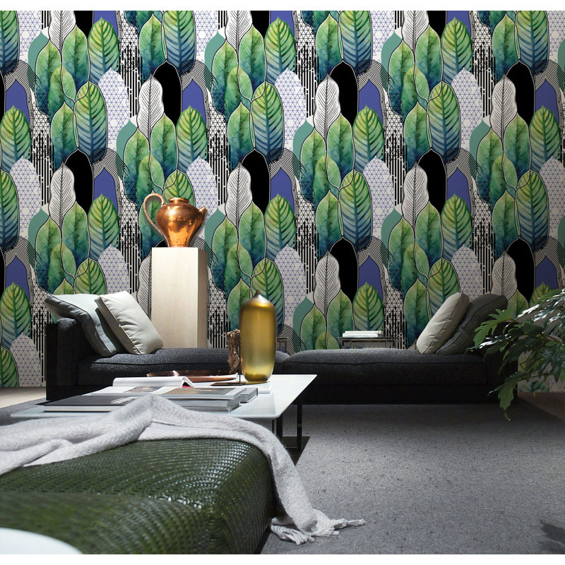 Papier peint amovible à motif de feuilles tropicales à motif géométrique de feuilles vertes, L 35,04 po x l 55 po