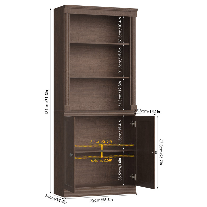 Bibliothèque standard avec rangement H 71 ", Noyer