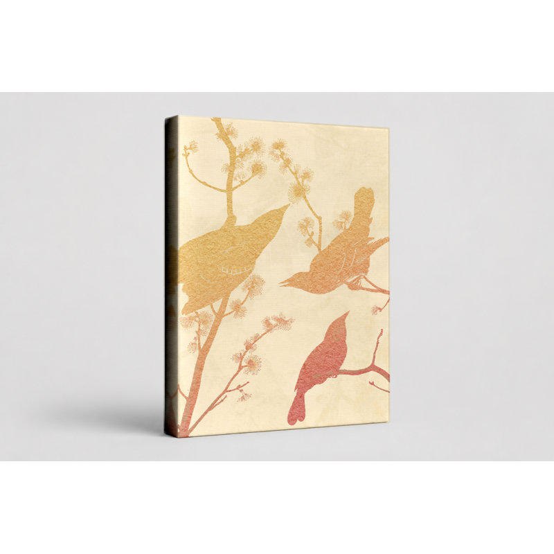«Three Birds on Flowering Branches», art mural sur toile, 16" W x 20" H