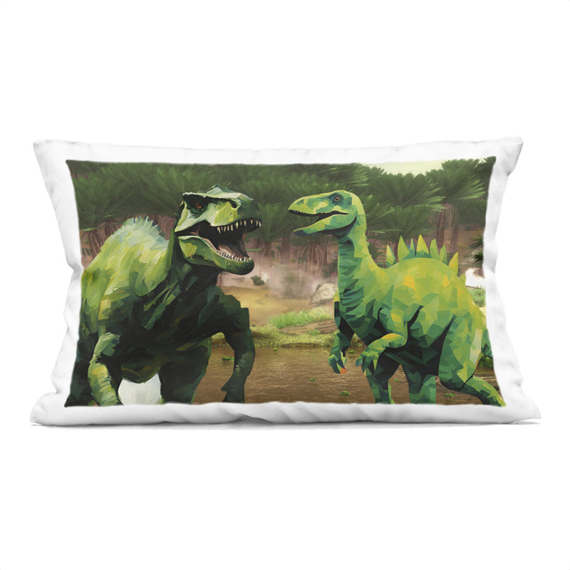 Coussin décoratif imprimé Green Jungle Dinosaurs, par Jesse Keith, 14 x 7 x 20