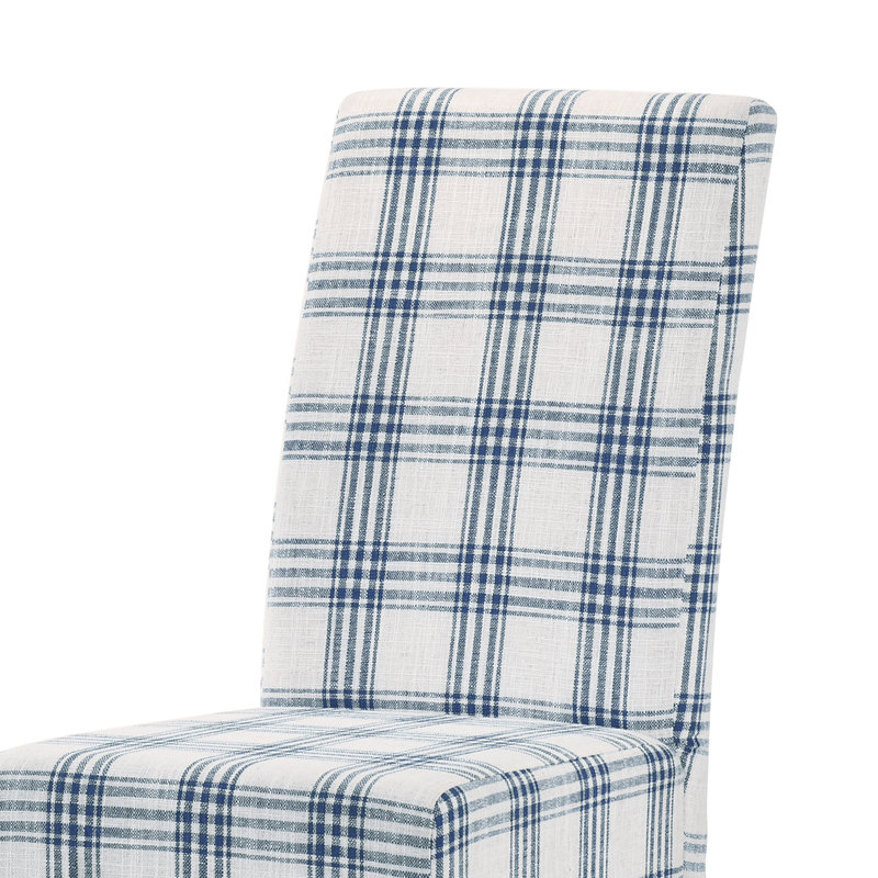 Chaise Parsons rembourrée Olin, Tissu écossais bleu foncé / beige clair