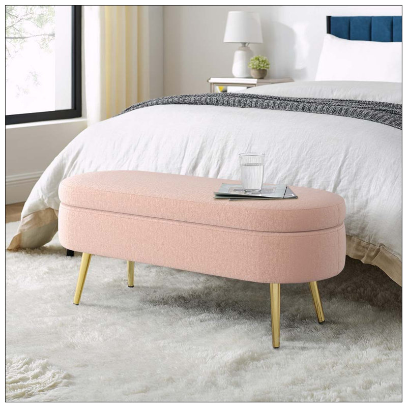 Banc de rangement repose-pieds ovale avec pieds en métal, Pink