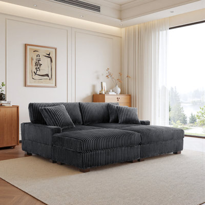 Canapé modulaire rembourré 4 pièces en flanelle de fourrure de lapin avec coussins décoratifs et repose-pieds 4 pièces