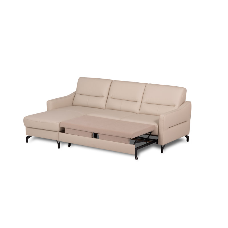 Falkirk Leather Corner Sofabed, Beige, Left Hand Facing
