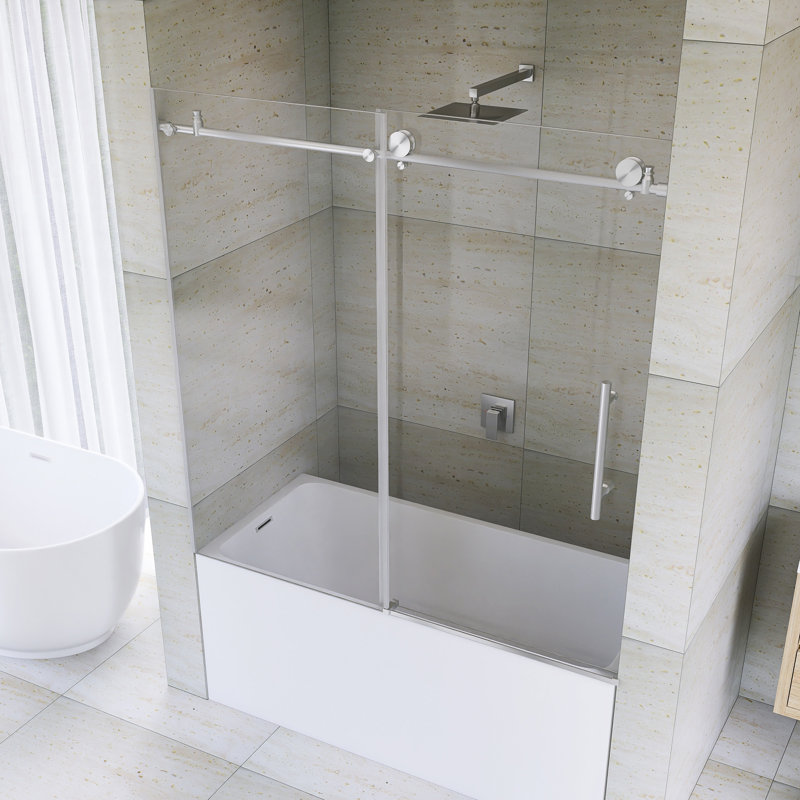 56-60 "W X 60" H Frameless Sliding Shower Door In Brushed Nickel Finish, Brushed Nickel