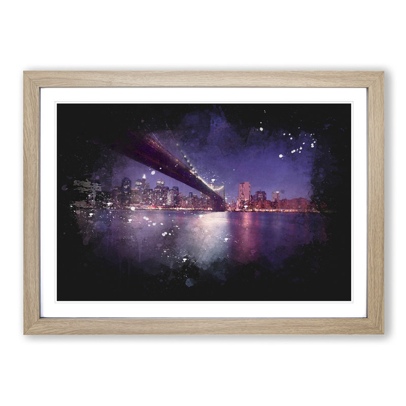 Brooklyn Bridge in New York City - Picture Frame Painting Print, Oak Framed, 45cm H x 63cm W x 2cm D