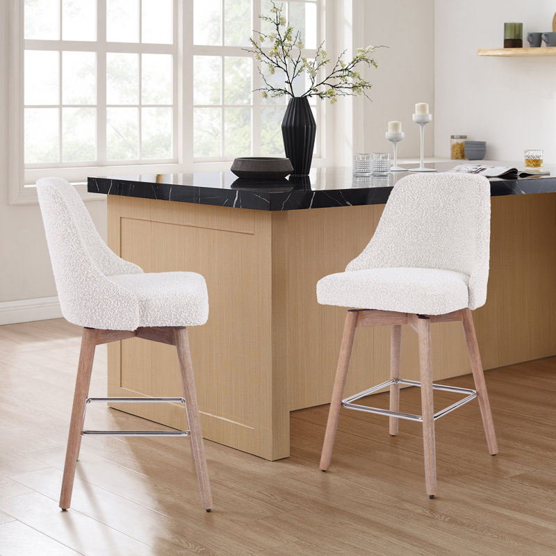 Hiott Swivel Upholstered Counter Stool, White/Brown