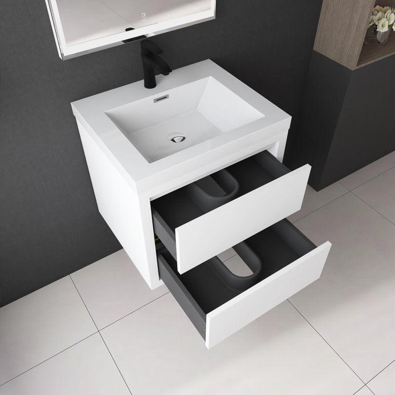 24" Wall-Mounted Bathroom Vanity With Sink, White