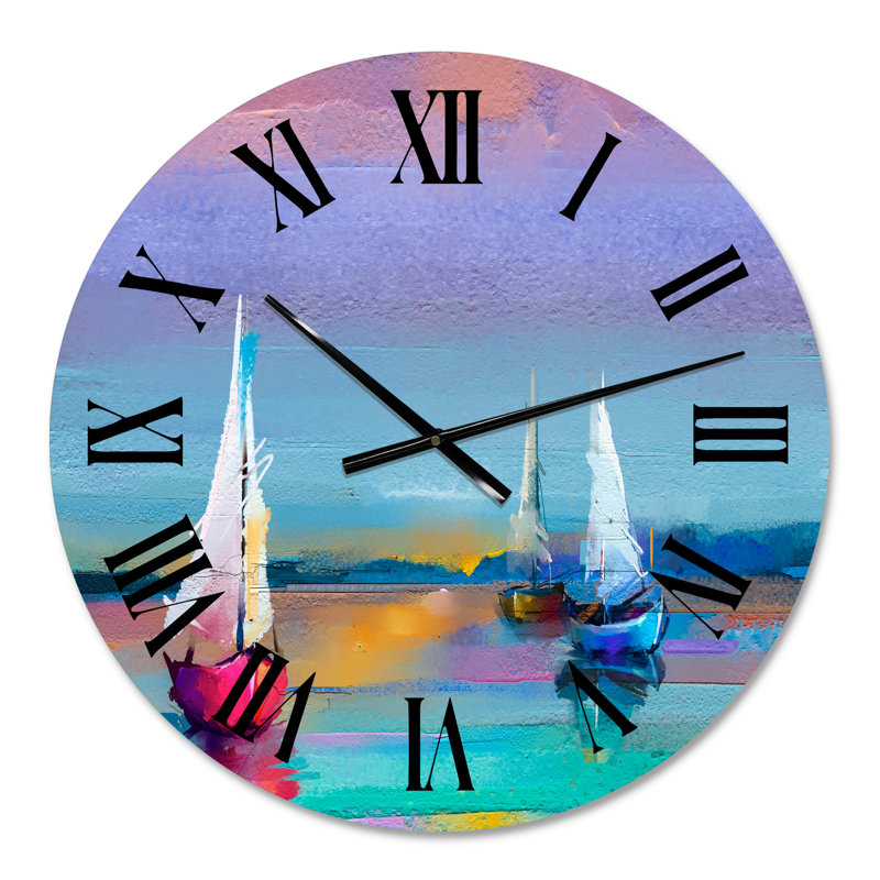 Impressionniste paysage marin avec petits bateaux I - horloge murale nautique et côtière, Petit