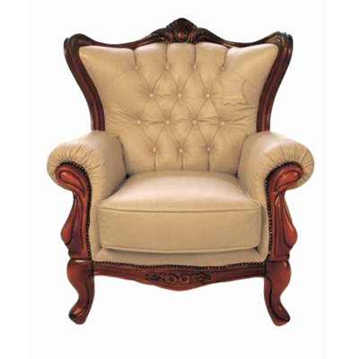 Fauteuil capitonné en cuir véritable kaki