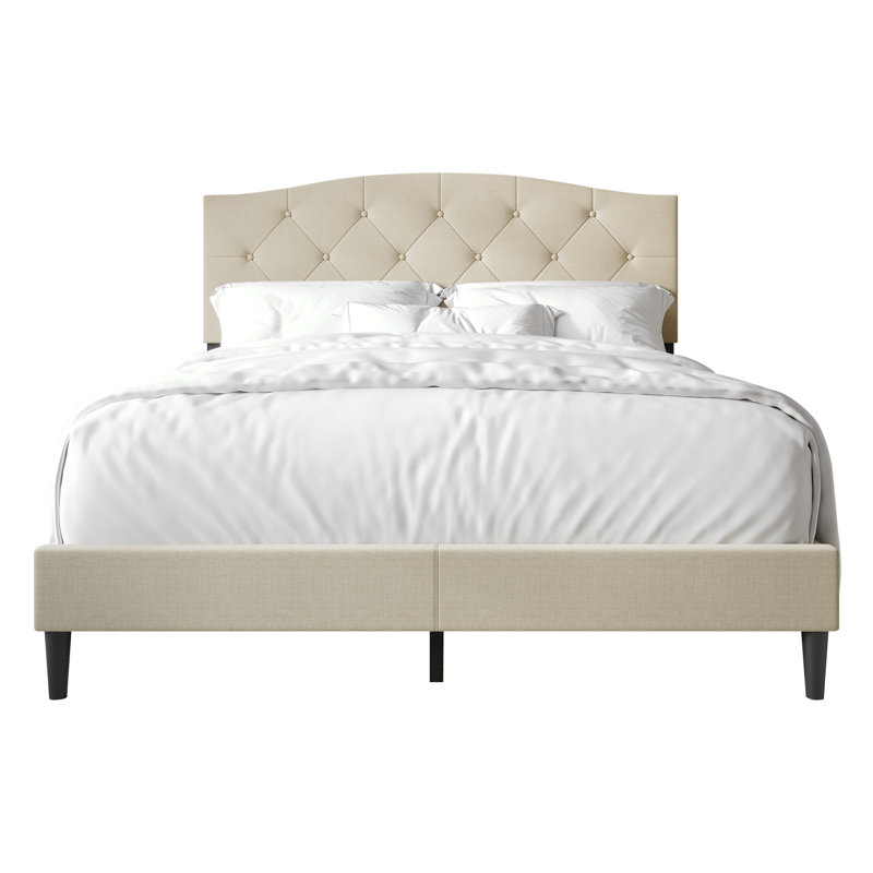 Nahiem Upholstered Platform Bed, Beige, Twin