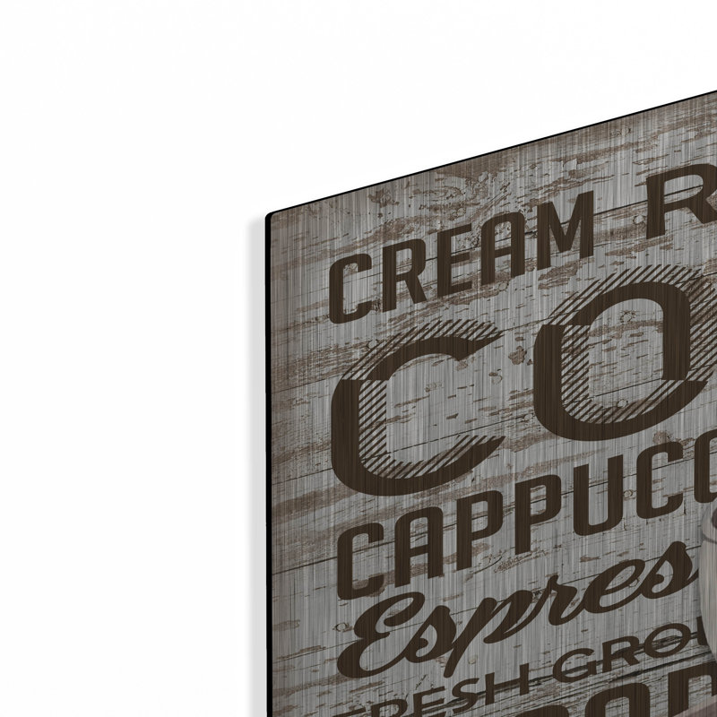 «Shiplap Coffee Sign A» par Jean Plout, art mural en métal, H 24 po x l 36 po