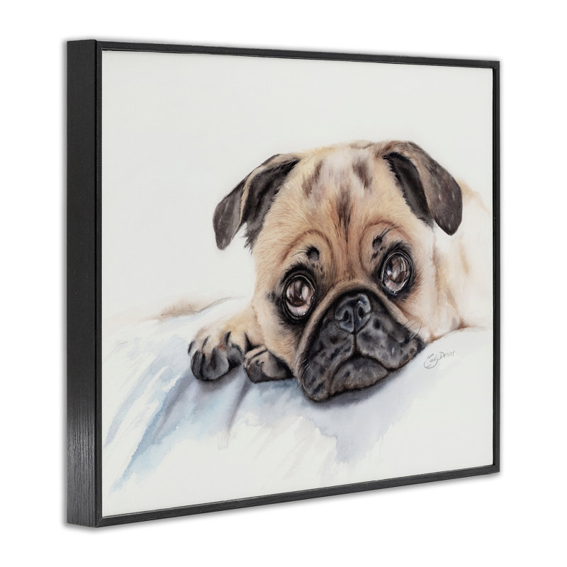 Innocent Pug Relaxing, giclée encadrée, design par Cady, H 11 po x l 14 po, Giclée encadrée noir minuit