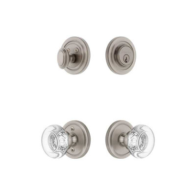 Ensemble de rosette Grandeur Circulaire avec bouton en cristal de Bordeaux en nickel satiné
