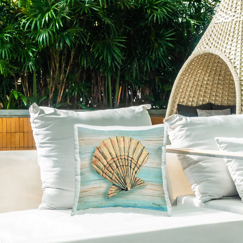 Coastal Teak Clam Shell Outdoor Printed Pillow design by Paul Brent