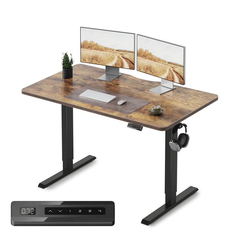 Bureau électrique debout, bureau assis-debout à hauteur ajustable, L 48 po x P 24 po, Brun / Noir