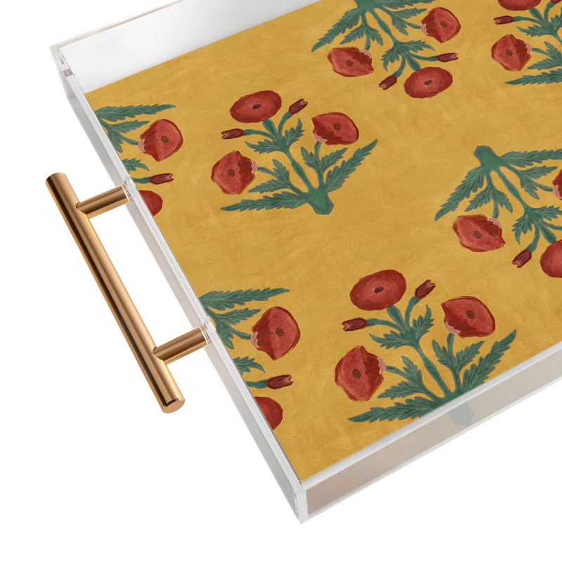 Plateau en acrylique Christabel Red Mughal Poppies, Jaune