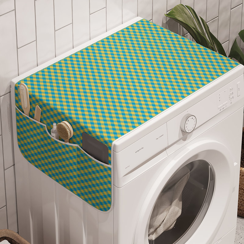 East Urban Home Geometric Washing Machine Organizer Pack of 2 47" x 18.5" Mustard and Sky Blue