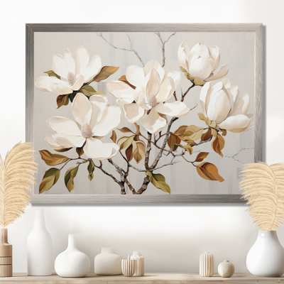 «Magnolias Beauty Blossums III - Magnolias», art mural beige et doré