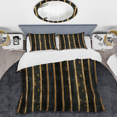 Brown Gold Glamorous Pinstripe II - Glam Duvet Cover Set