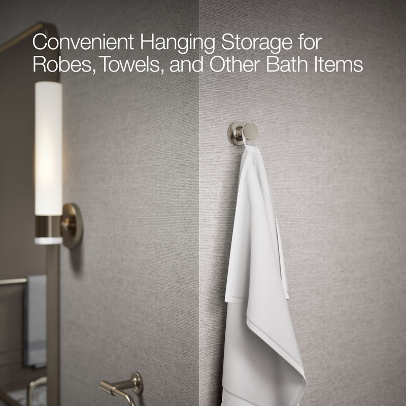 Purist® Wall Mounted Round Bathroom Robe Hook, Towel Hook, Clothing Hook, Vibrant Brushed Nickel