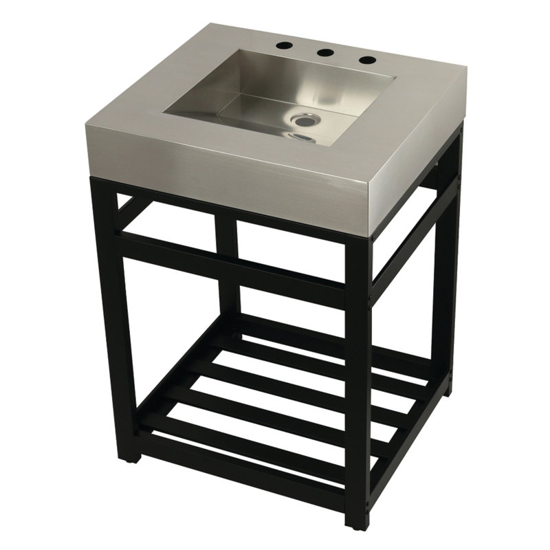 Kingston Brass Kingston Commercial 25-Inch Stainless Steel Console Sink with Steel Base (8-Inch, 3-Hole), Matte Black