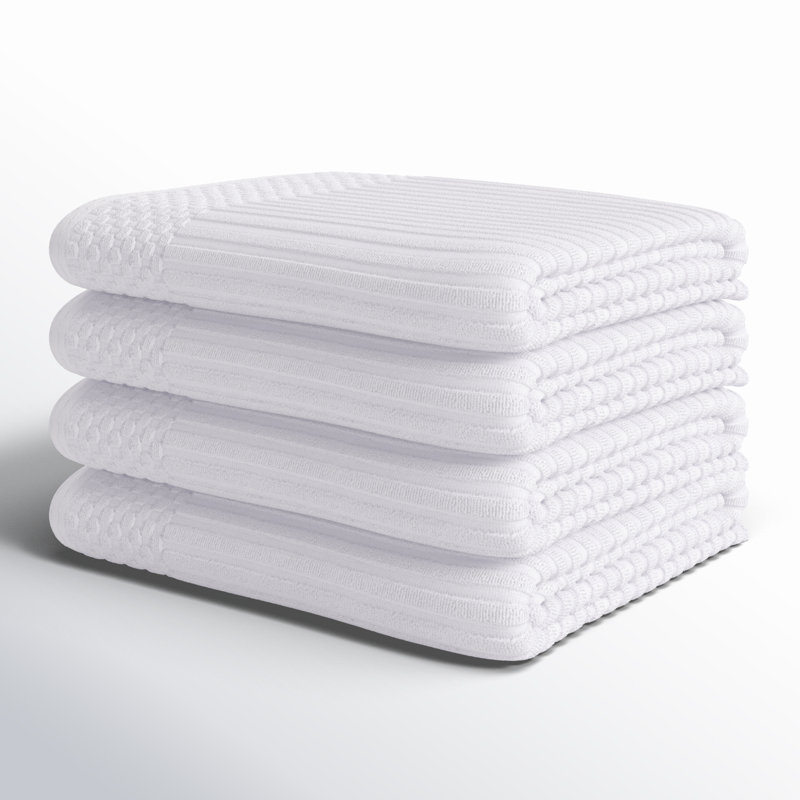 Kleiman Cotton Highly Absorbent Solid and Checkered Border Hand Towel Set, White
