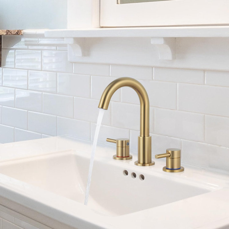 Widespread Bathroom Faucet 3 Hole, 2-handle  Bathroom Sink Faucet with Drain Assembly, Gold