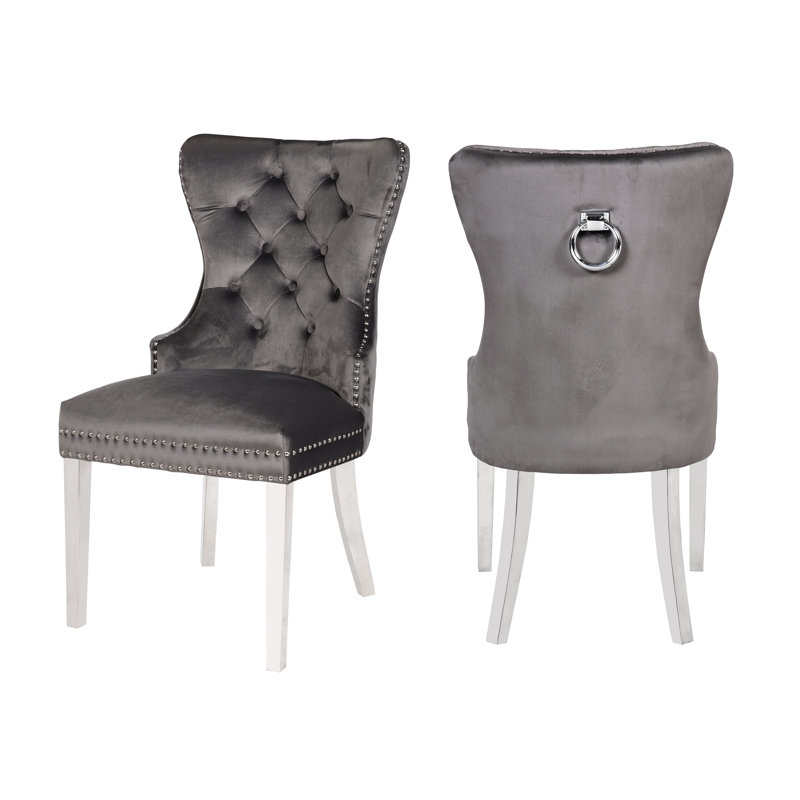 Ashlee 19'' H Tufted Velvet Upholstered Parsons Chair, Dark Gray