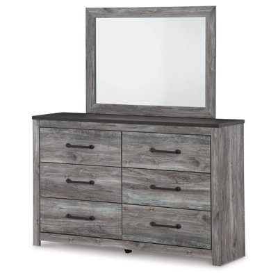 Ensemble de commode et de miroir 2 pièces Roso, 6 tiroirs avec grandes poignées, gris fumé