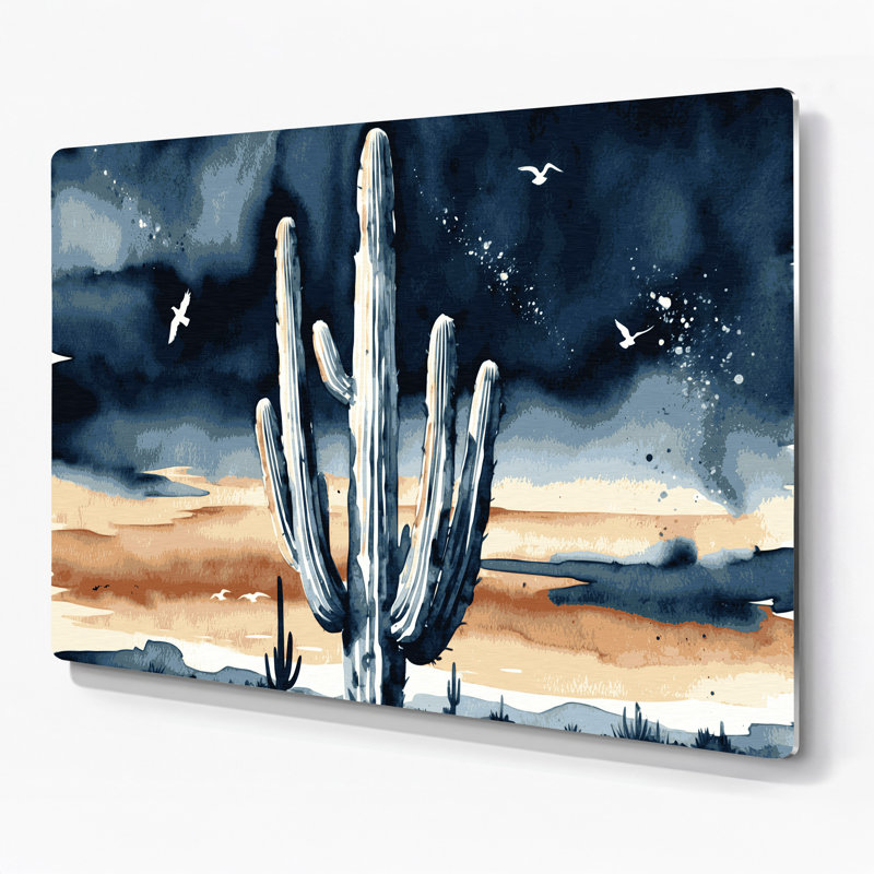 «Southwestern Plants Saguaro Cactus», art mural gris en métal, H 20 po x l 30 po