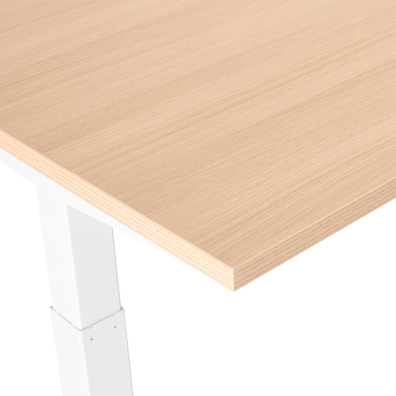 Bureau à hauteur réglable Series L, H 50,5 po x l 58 po x P 57 po, Blanc / chêne naturel