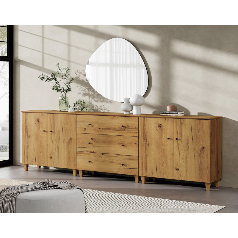 3-In-1 Dresser Chests With 3 Drawers And 2 Cabinets For Bedroom, Oak Brown