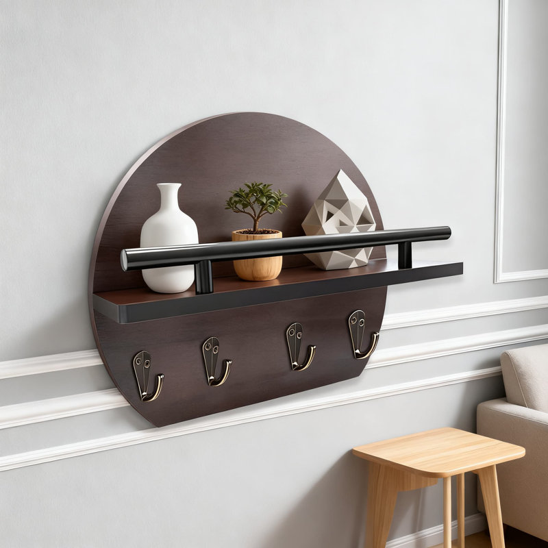 Porte-clés mural avec étagère à courrier et crochets, rangement rustique pour clés, courrier et articles essentiels, porte-clés décoratif en bois massif