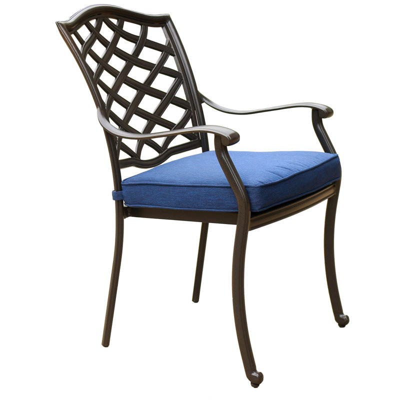 Chaise de terrasse avec coussin Annecorinne, Espresso brun, Bleu marine