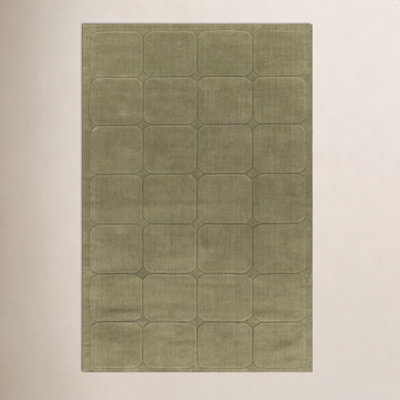 Aldery Green Hand-Loomed Geometric Wool Rug