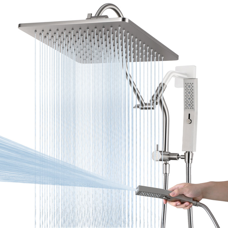 12" All Metal Rainfall Shower Head With Multi-function Handheld Sprayer Combo, Brushed Nickel