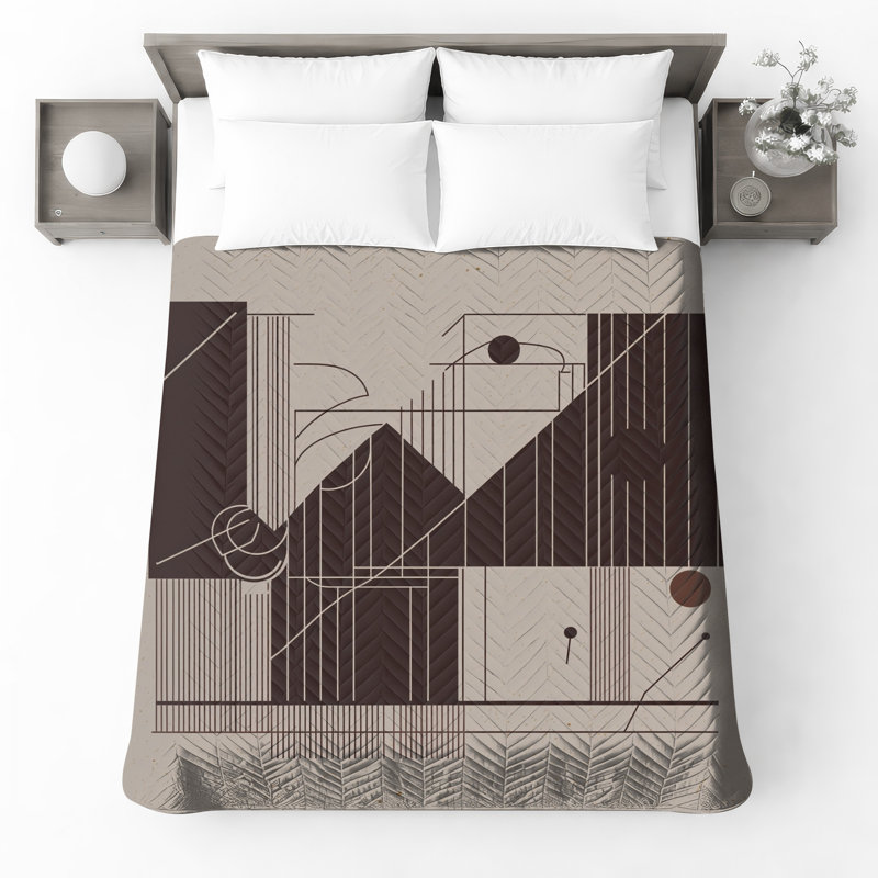 Geometric Linear Abstract Quilted Bedspread All Sizes, Twin