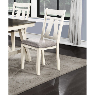 2 chaises de salle à manger, revêtement gris, finition blanche, 2 chaises contemporaines classiques, siège en tissu, lignes,