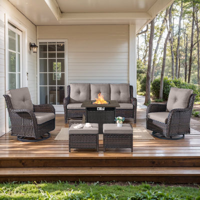 Carolina 5 - Person Sofa Seating Group With Fire Pit And Cushions