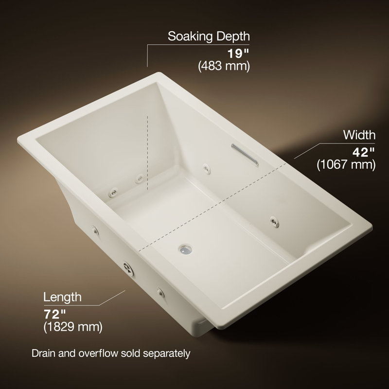 72-In x 42-In Heated Whirlpool Bath with Center Drain, Biscuit