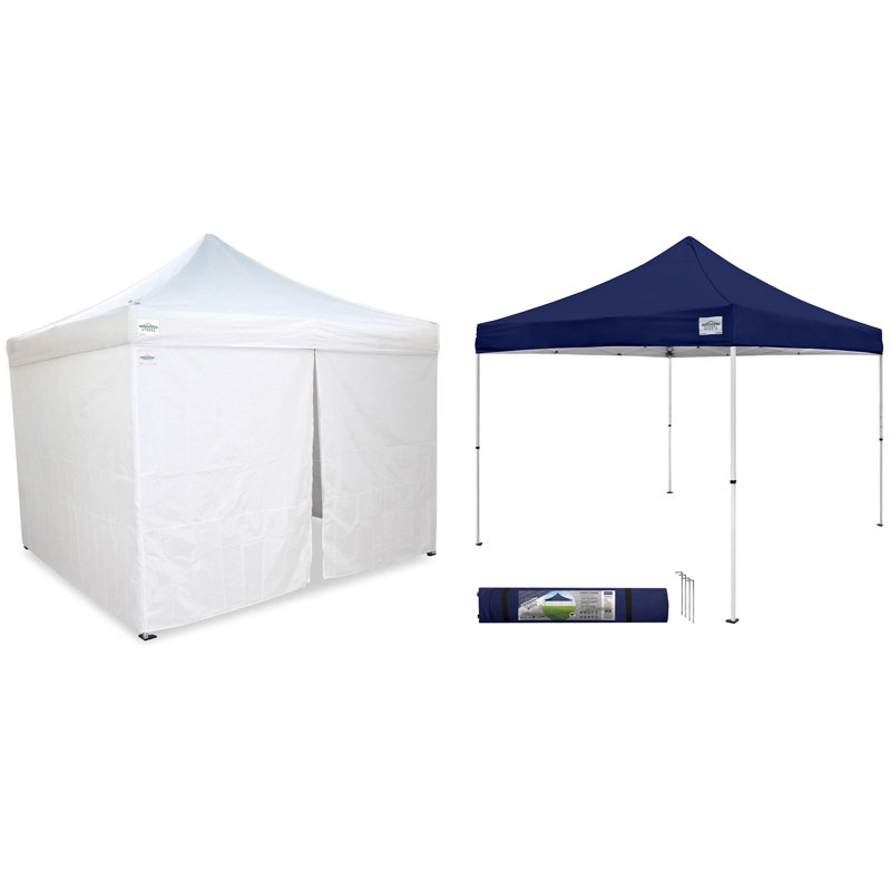 118'' W x 118'' D Steel Pop-Up Canopy, White/Blue, 79" H x 118" W x 118" D